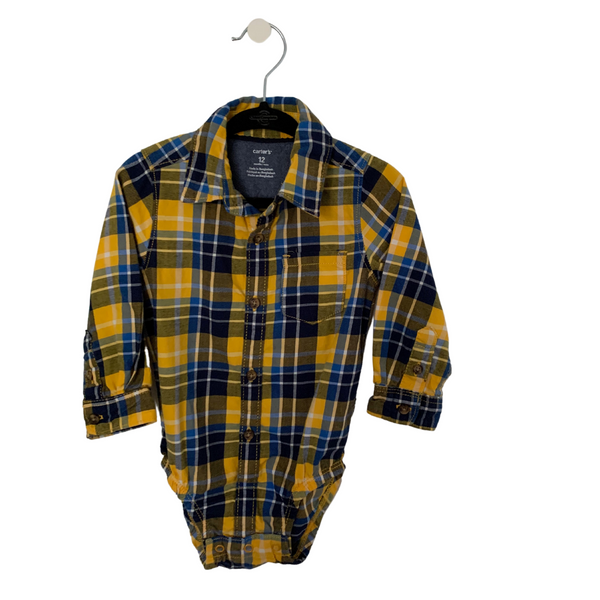 Carters flannel shirt onesie 12m